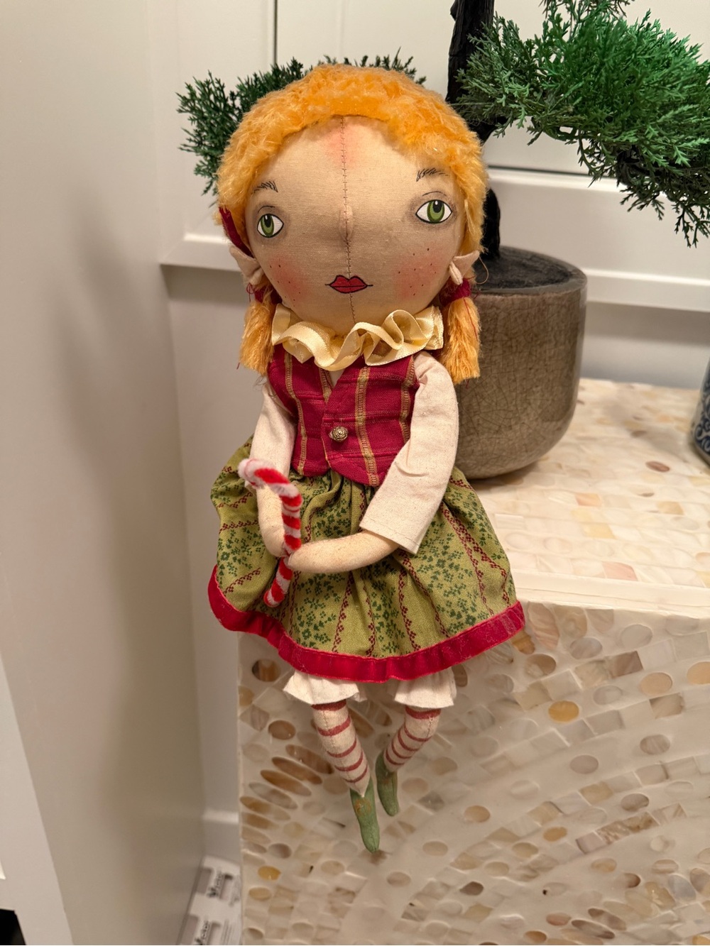 joe spencer christmas fabric figurine elf doll